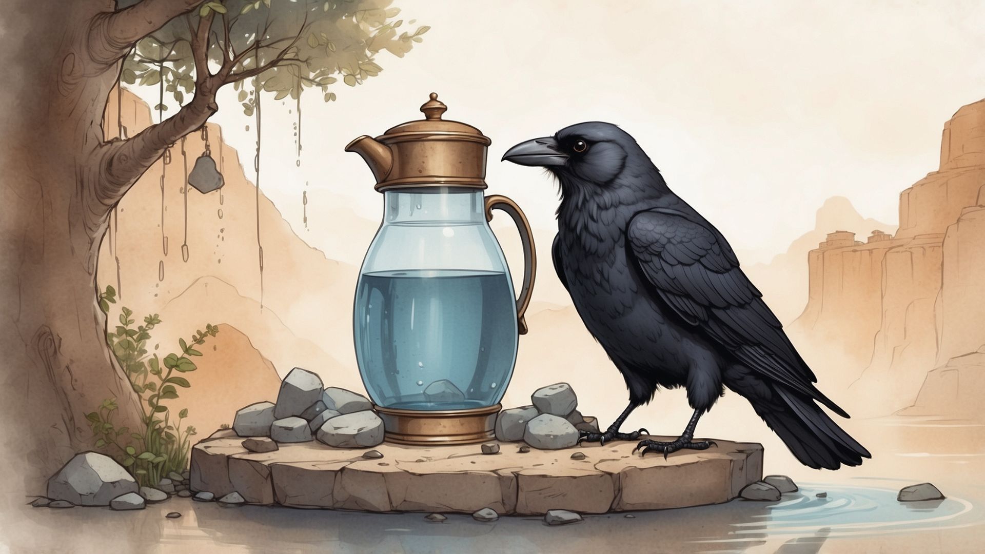 The Crow and the Pitcher - Aesop's Fables, Greece