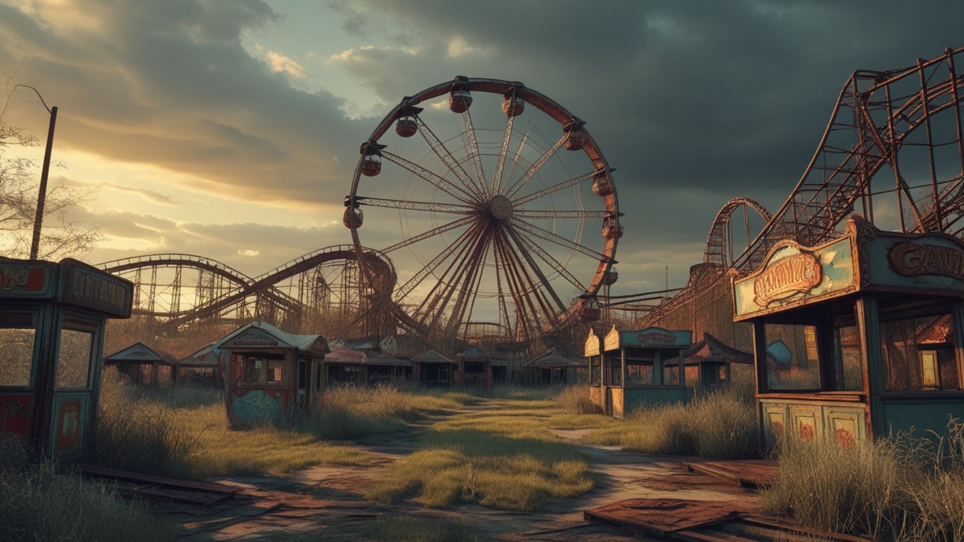 Write a short horror story (500 words) that begins in an abandoned amusement park._Focus on Writing